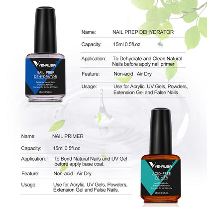 VENALISA 15Ml Gel Nail Polish, Acid-Free Primer & Nail Prep Dehydrate Nail Gel Polish Nail Art Starter Manicure Salon DIY at Home, 0.53 OZ