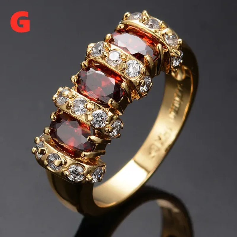 Exquisite Retro 18K Gold Natural Garnet Red Ruby Gemstone Ring Anniversary Gift Romantic Bride Engagement Wedding Party Bands Fine Jewelry
