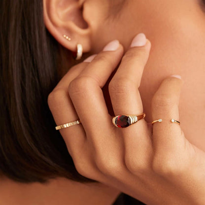 Gold Ring for Women Trendy Gemstone Chunky Ring 18K Gold Plated Band Ring Signet Statement Ring