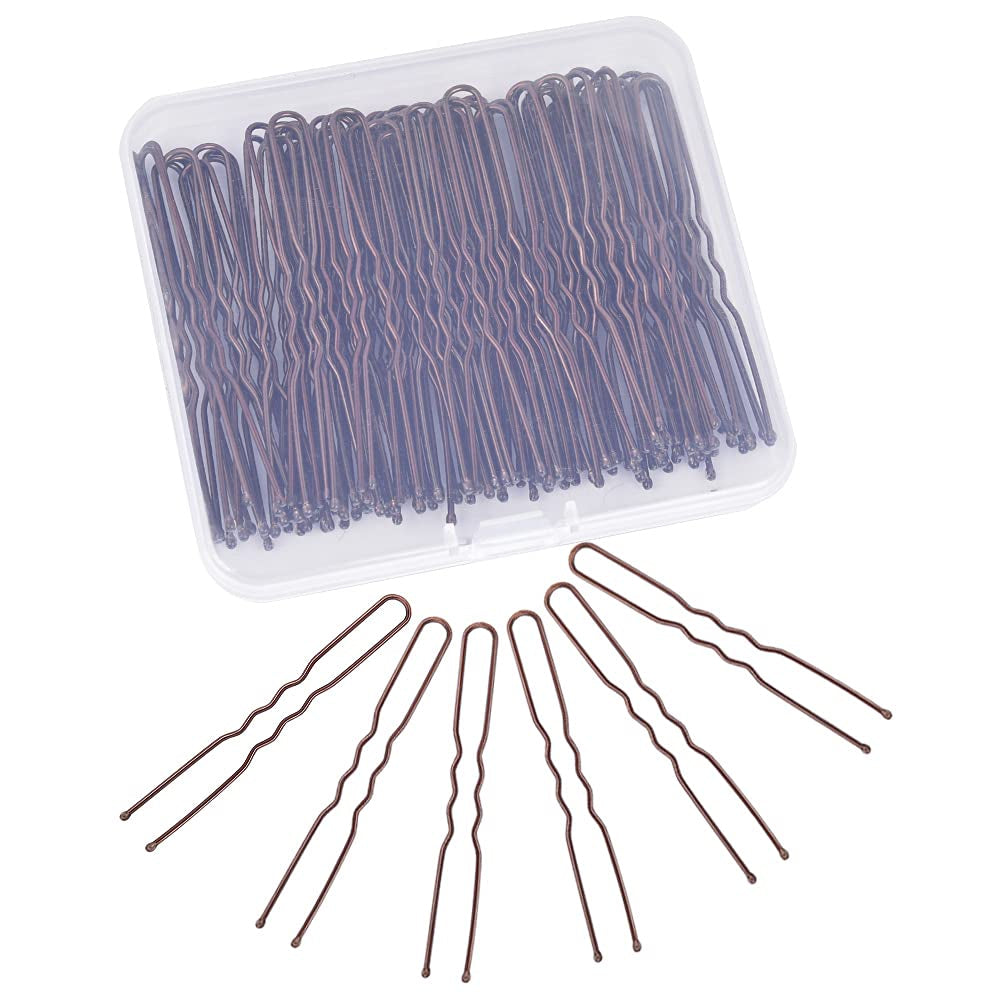 U Shaped Hair Pins,  2.4Inch Hair Pins for Women with Storage Box, Brown
