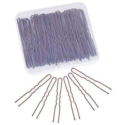 U Shaped Hair Pins,  2.4Inch Hair Pins for Women with Storage Box, Brown