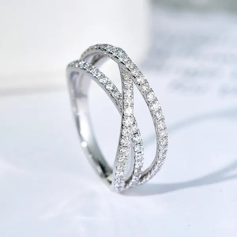 Simple Cross Twist Design Wedding Rings for Woman Full Paved CZ Stone Exquisite Female Finger-ring Statement Jewelry Anniversary Gift