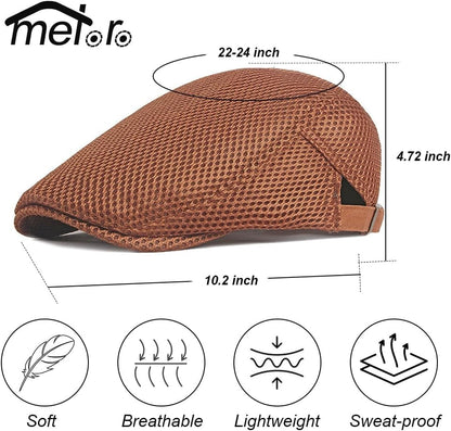Men'S Mesh Flat Cap Breathable Summer Newsboy Hat Beret Ivy Cap Irish Cabbie Gatsby Driving Hunting Hats