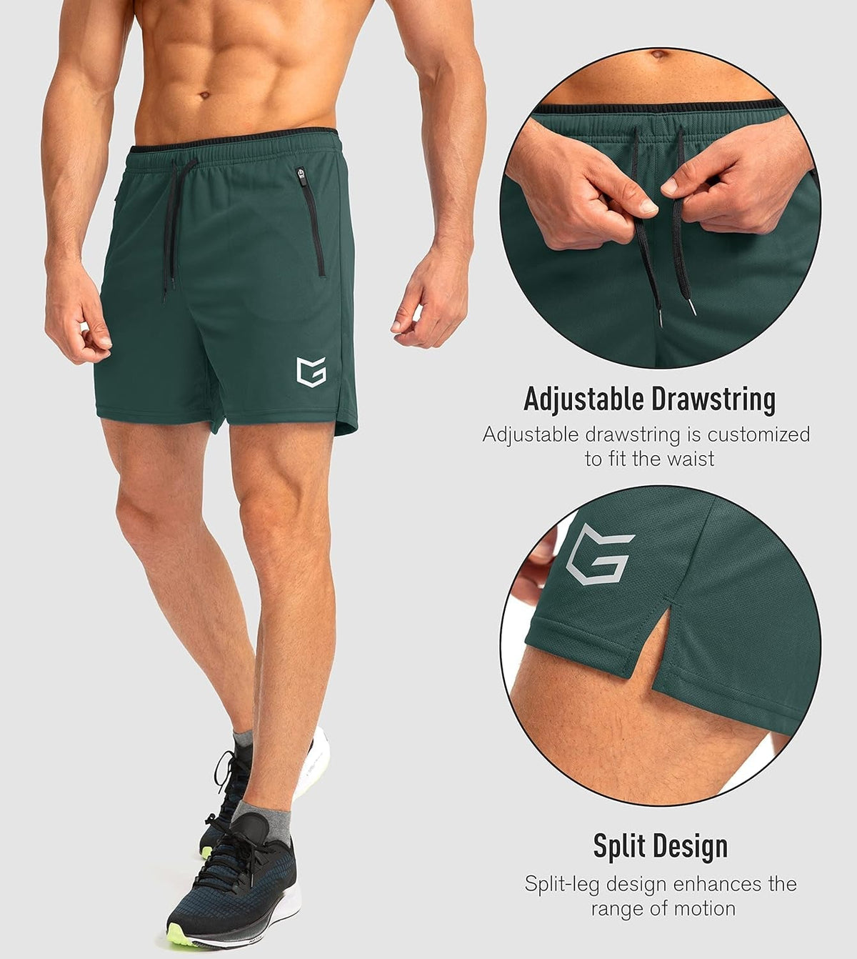 Men'S Running Shorts with Zipper Pockets Quick Dry Gym Athletic Workout 5" Shorts for Men