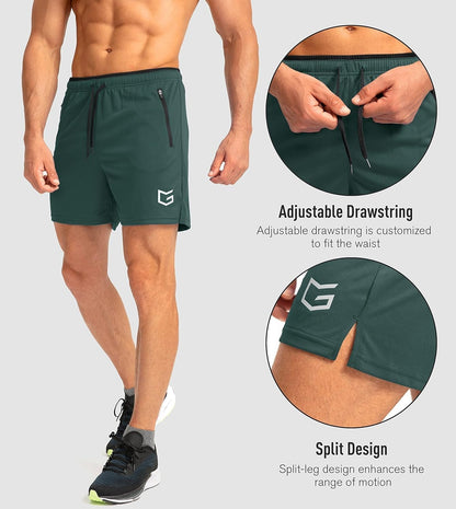 Men'S Running Shorts with Zipper Pockets Quick Dry Gym Athletic Workout 5" Shorts for Men