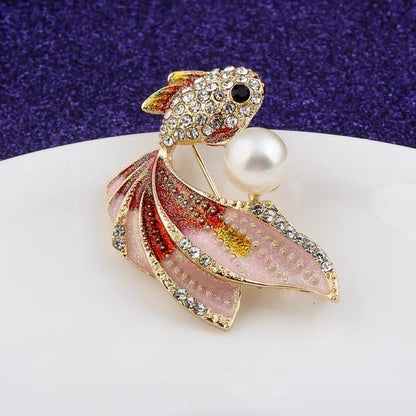 Fun colorful diamond goldfish pearl brooch fashion woman clothing accessories brooches gift