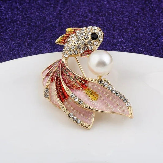 Fun colorful diamond goldfish pearl brooch fashion woman clothing accessories brooches gift