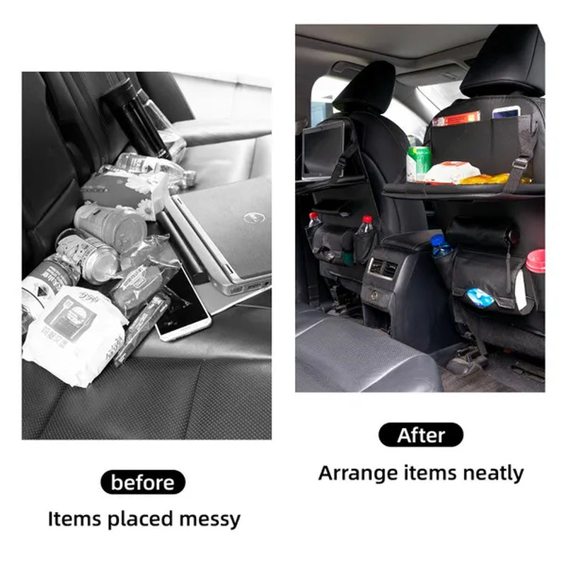 Car Seat Back Storage Organizer Bag Universal PU Leather Multifunction Pockets phone iPad Holder Hanging Tray Shelf Container Table Tablet Tidy Travel