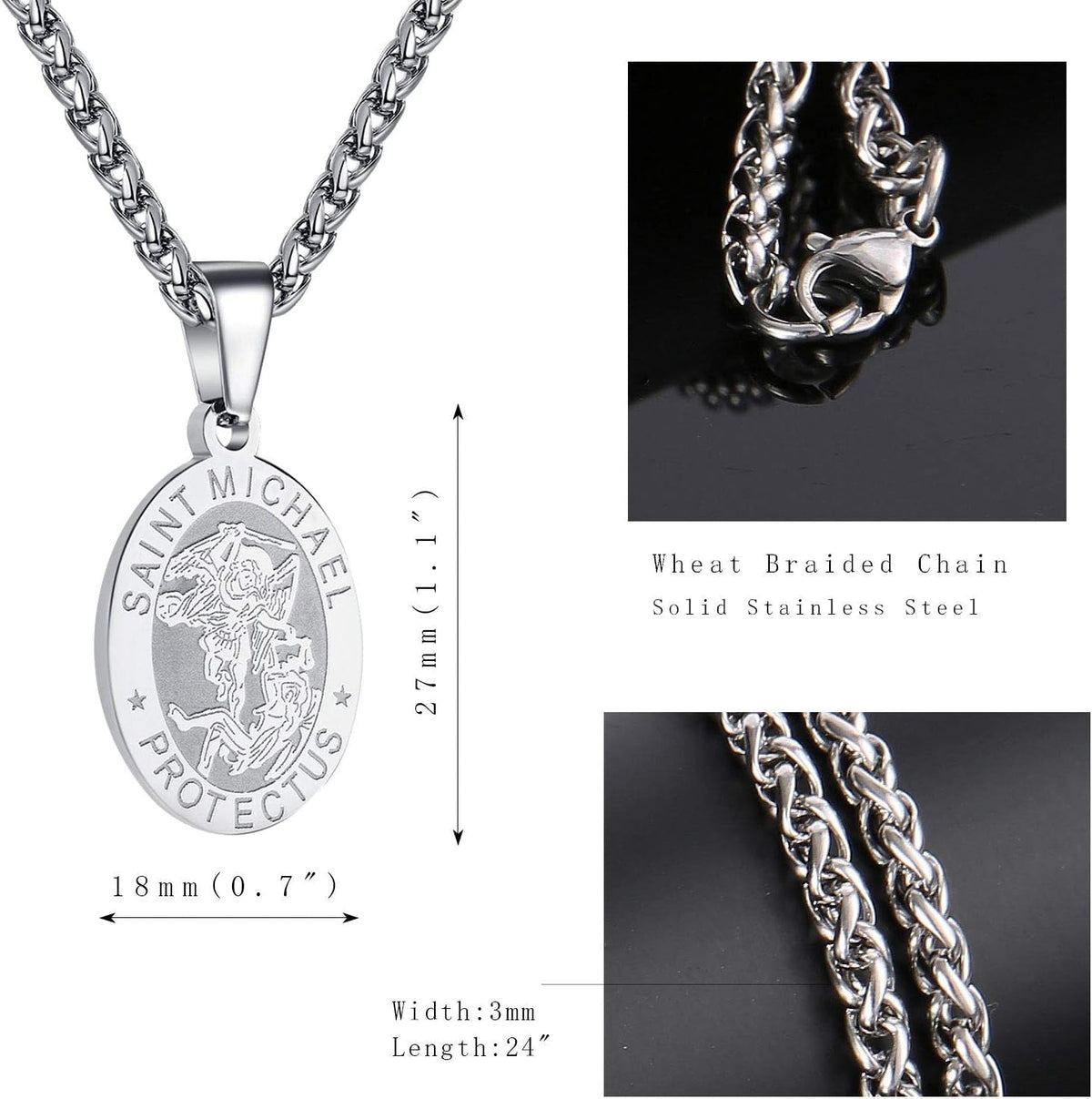 Saint Christopher/Michael/Anthony/Jude/Joseph Medal Necklace for Men Women，Stainless Steel Oval Saint Patron Medal Religious Catholic Amulet Gifts