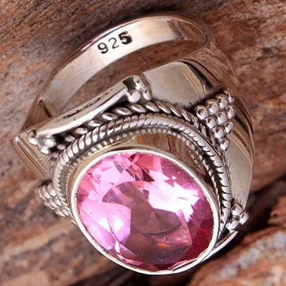 Exquisite Women Ladies Pink Sapphire Eternity Ring Anniversary Gift Engagement Bridal Wedding Jewelry Rings Size 4-12