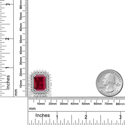 8.60 Cttw Red Created Ruby Ring for Women in 925 Sterling Silver | Emerald Cut 14X10MM | Available in Size 5,6,7,8,9