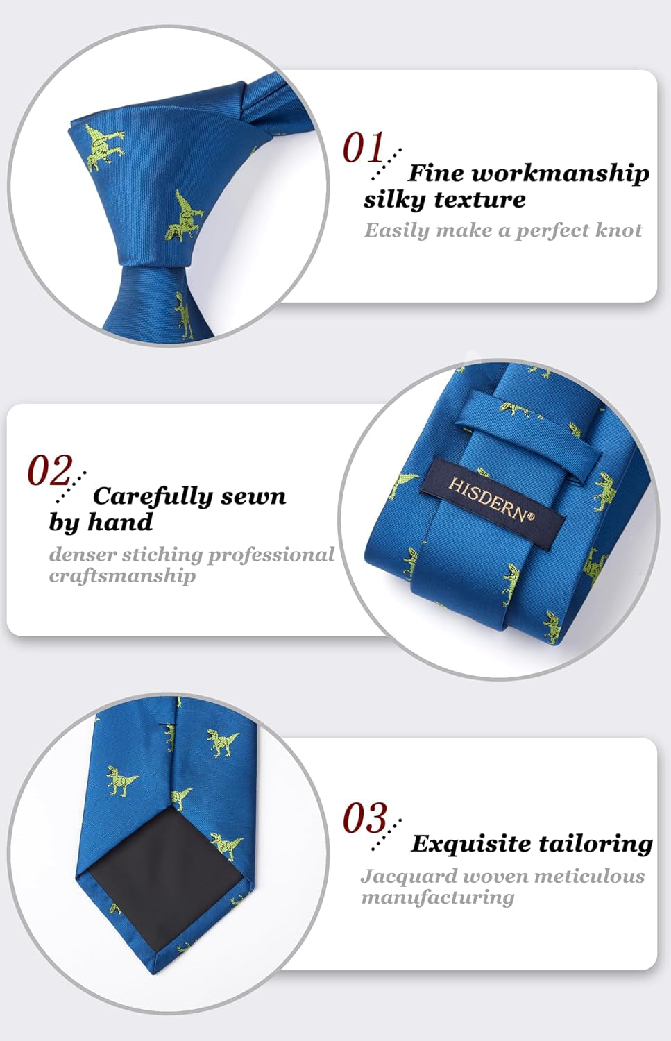 Ties for Men Classic Animal Tie and Pocket Square Set Jacquard Woven Silk Neckties Handkerchief Wedding Party