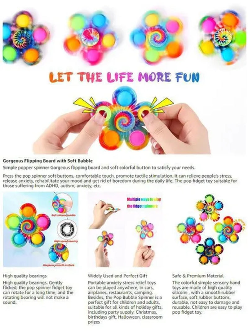 10Pcs / 5 / 2 / 1Pcs 2 In 1 Pop & Decompression Fidget Spinner , Gyro Spinner Spinning Top, Playability, Rotatable, Pressable, Decompress ADHD, Children's Toys, Decompression Toy,Fidget Toys Boutique Gifts