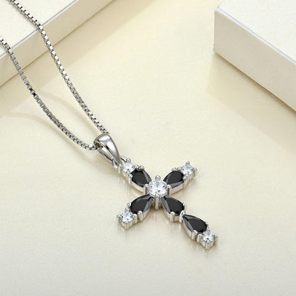 Cross Necklace for Women 925 Sterling Silver Halo Gemstone Pendant Birthstone Religious Jewelry for Mom