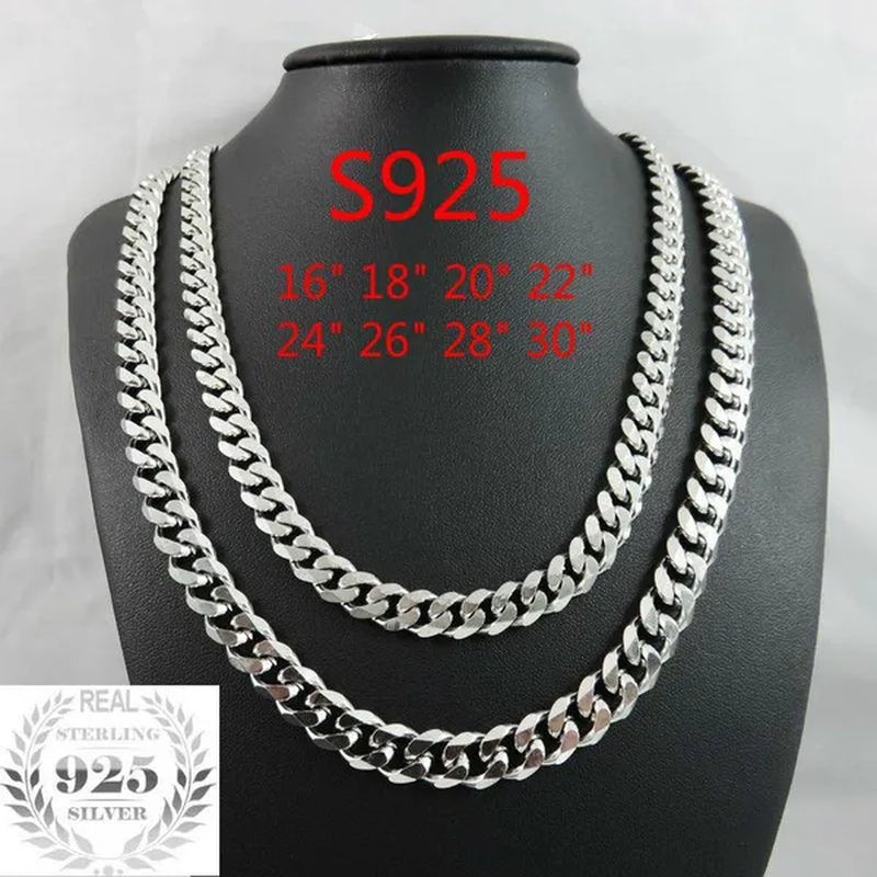 High Quality 925 Sterling Silver 12MM Width Male Jewelry 925 Solid Silver Fashion Jewelry Men Curb Chain Necklace Bracelet 8-30 inches