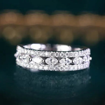 Women's Fashion Moissanite Jewelry Delicate 925 Sterling Silver Ring White Sapphire Marquise Cut Diamond Rings for Women Princess Proposal Engagement Party Accessories Elegant Female Bride Wedding Band Anniversary Gift Size 4-12 Bague Femme