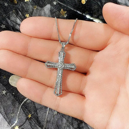 Jewelry Fashion Diamond Pendants 925 Sterling Silver Jesus Cross Necklace Ornament