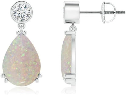 Natural Opal Drop Earrings for Women Girls in Sterling Silver/14K Solid Gold/Platinum | October Birthstone Jewelry Gift for Her | Birthday | Wedding | Anniversary
