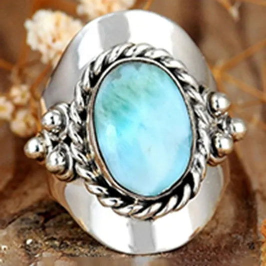 Vintage Silver color Ring Boho Blue Stone Statement Spinner Ring Meditation Statement Jewelry