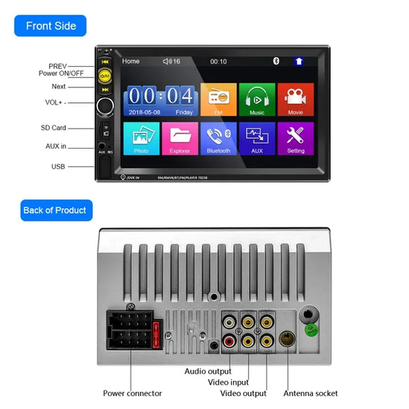 7" Bluetooth HD Touch Screen Car Stereo Radio 2DIN Car MP5 Player FM/USB/AUX/SD Function with Steering Wheel Control +Cam(Optional)