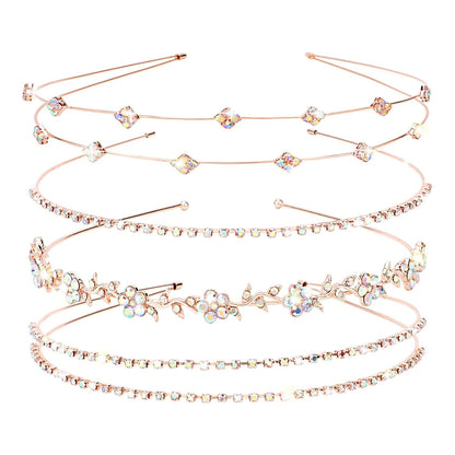 Rose Gold Bridal Headband 4 Pieces Rhinestone Headbands AB Crystal Flower Girl Leaves Crown Head Band Tiara Wedding Hair Accessories