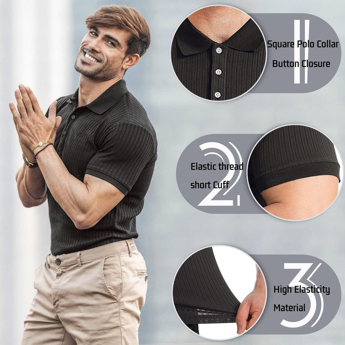 Muscle Polo Shirts for Men Slim Fit Short Sleeve Golf Shirts Men Dry Fit Shirts Casual Stylish Clothes