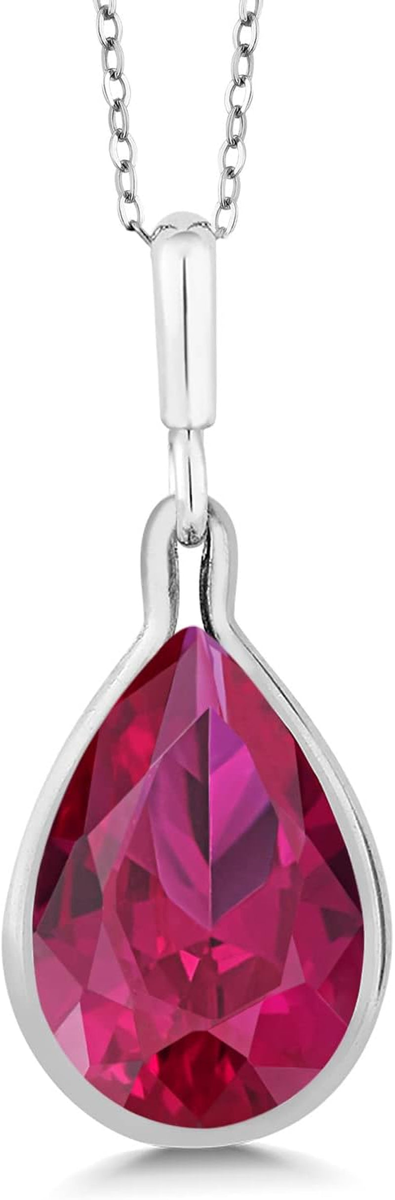 9.62 Cttw Red Created Ruby Pendant Necklace for Women in 925 Sterling Silver | Pear Shape 16X12MM | with 18 Inch Silver Chain
