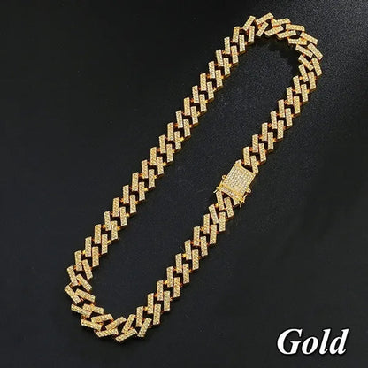 Iced Out Cuban Link Chain Necklace Chain Hip Hop Jewelry Choker Gold Silver Chain for Men Rapper Necklaces Bracelet 8-30 Inch