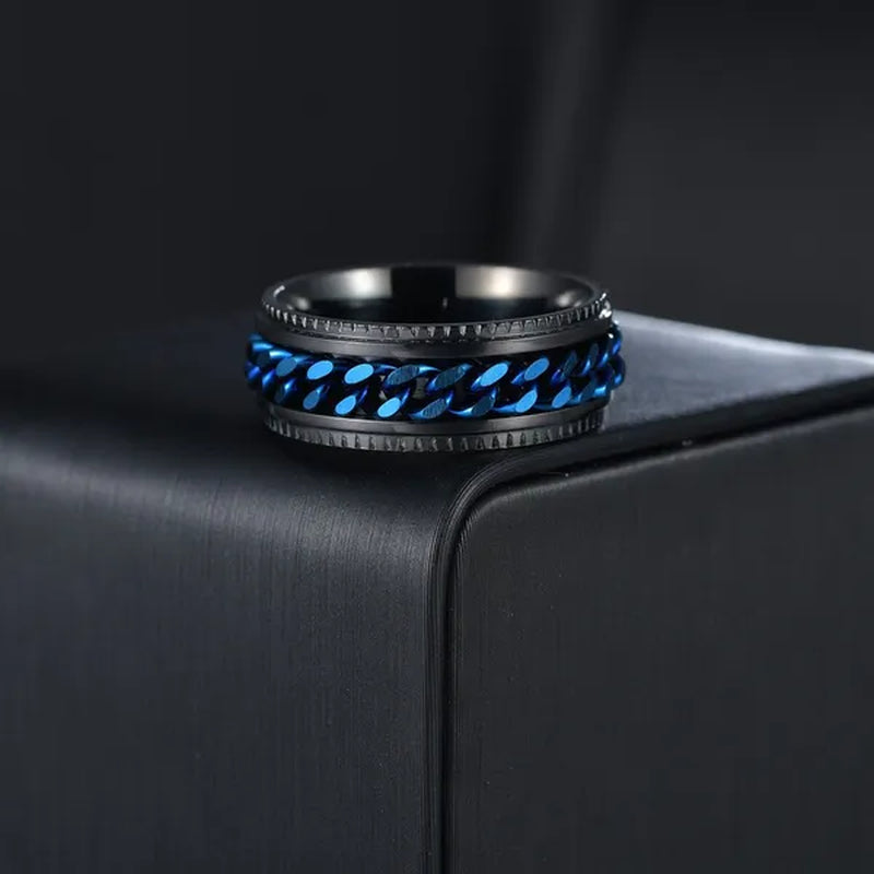 Fashion Punk Stainless Steel 8mm Rings for Men Chain Rings Biker Grooved Edge, Size 6-12