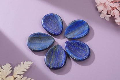 Thumb Worry Stone - Palm Stones Pocket Natural Chakra Reiki Healing Crystals Therapy Geometry - Lapis Lazuli