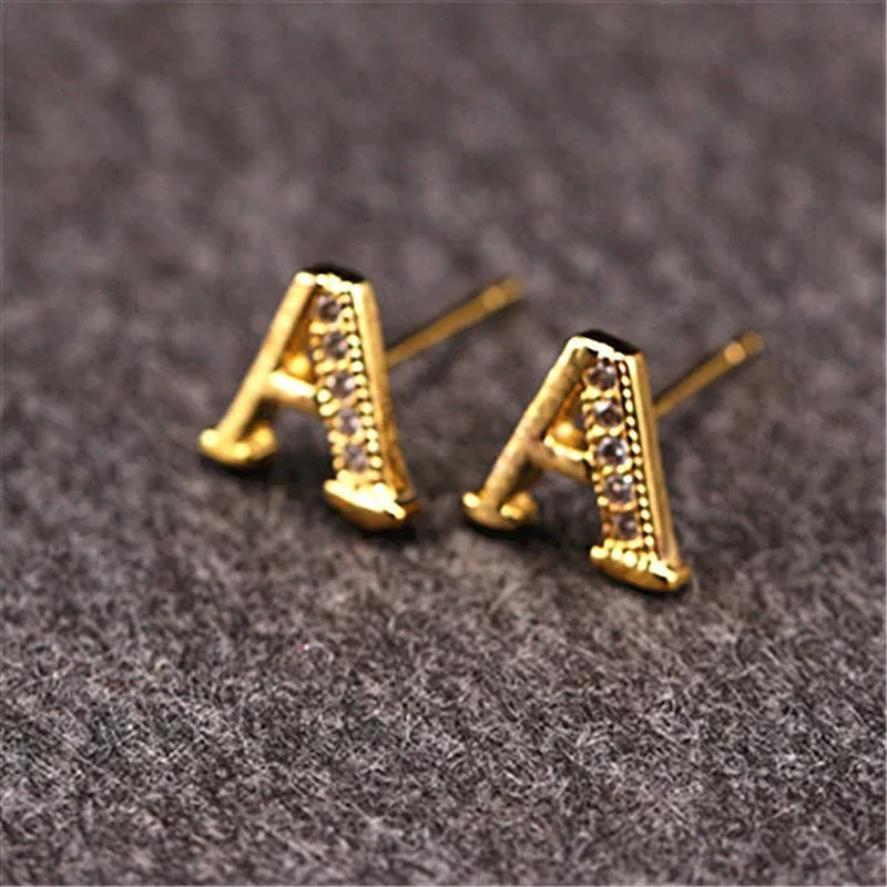 New Diamond Letter  Stud Earrings Women Fashion Earrings 26 Letters A-Z