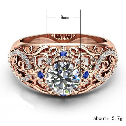 Luxury Solitaire Ring with Hollow Flower Design Shiny Cubic Zirconia Jewelry Women's Cocktail Ring (Size: 5-11)