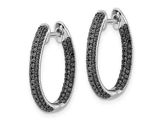 9/10 Carat (ctw) Enhanced Black Diamond In-and-Out Hoop Earrings in 14K White Gold