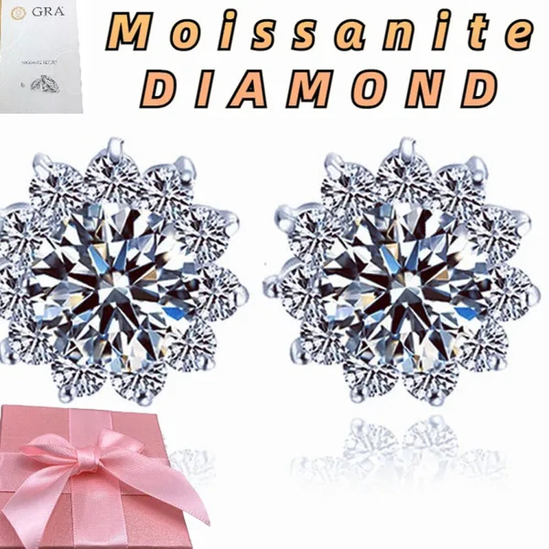 2022 8mm(2.0ct)  Moissanites Diamond Ear Studs 925 Silver Six Star Snowflake  Pink Gift Box Packing Round Brilliant Cut 8mm(2.0ct) D Color Jewelry with Certification