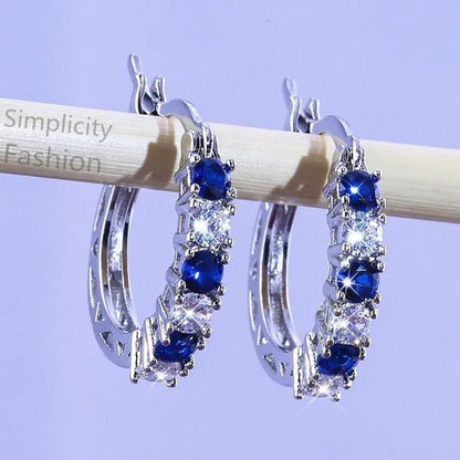 Fashion Sapphire earrings Jewelery  Hoop Earrings  earrings  Diamond Earrings for Women Wedding Engagement Earrings Crystal Zircon Earring Cubic Zirconia Jewelry Colour: Blue /Green / Purple / Rose Red