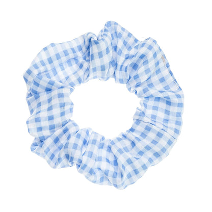 Blue Plaid Scrunchies Set - 5 Bandana Hair Ties for Women