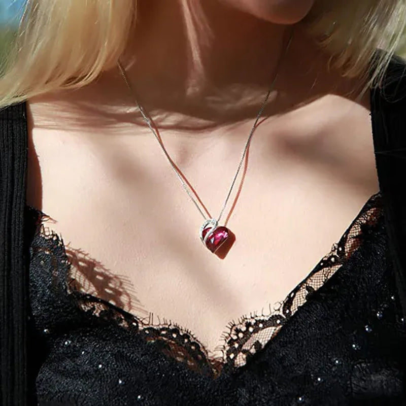 Love Heart Crystals Pendant Necklace January To December Birthstone Jewelry for Woman Blue Crystal Choker Necklace for Bridal Wedding Necklace Valentine's Day  Mother's Day Wife's Anniversary Gift