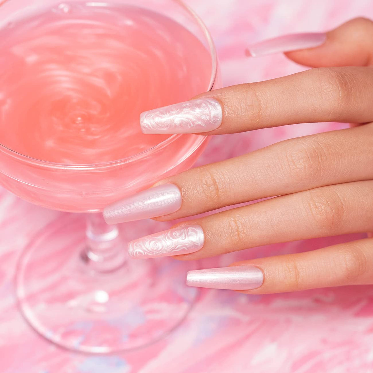 Pearl Gel Nail Polish, Light Pink Glitter Drawing Gel Polish Soak off UV Shimmer Mermaid Nail Gel for Salon Home DIY Manicure Use