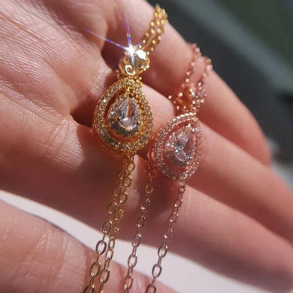 Women'S Fashion Water Drop Diamond White Sapphire Pendant Necklace Women Jewelry Gifts