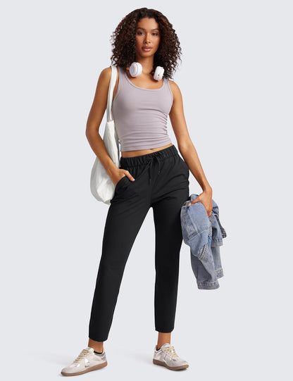 Womens 4-Way Stretch Ankle Golf Pants 7/8 Casual Dress Work Athletic Travel Workout Sweatpants with Pockets