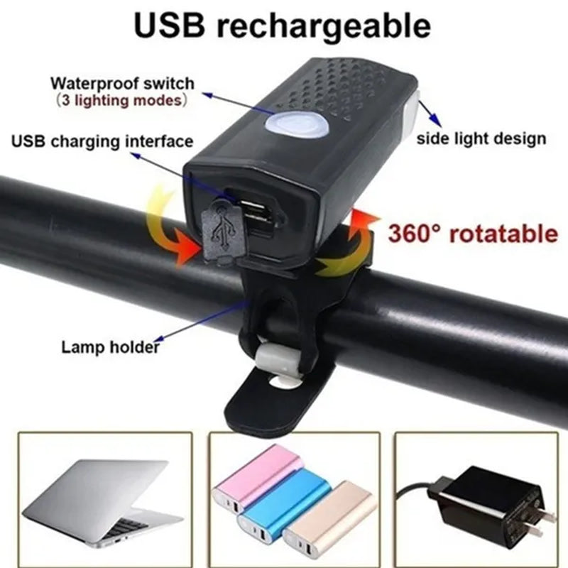 Newest Bike Light USB Rechargeable 300 Lumens Bicycle Lamp Front Headlight Flashlight Bicycle Light Bicycle Accessories