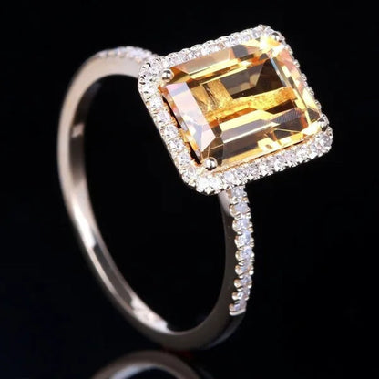 Women Large 925 Sterling Silver Princess Cut Natural Gemstone Citrine Wedding Bride Wedding Engagement Jewelry Size 6-10