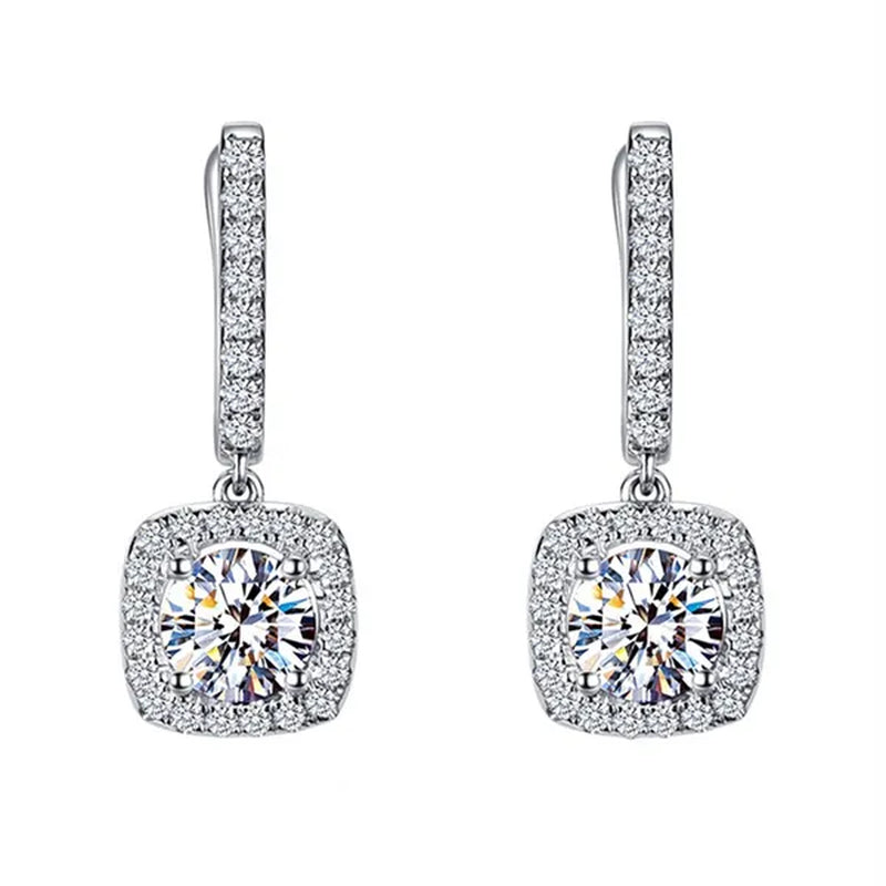Luxury Elegant Exquisite 925 Sterling Silver Rose Gold Diamond Dangle Drop Earrings for Women Engagement Bridal Wedding Earrings Party Jewelry