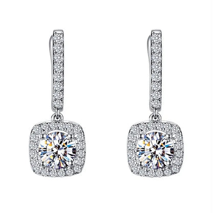Luxury Elegant Exquisite 925 Sterling Silver Rose Gold Diamond Dangle Drop Earrings for Women Engagement Bridal Wedding Earrings Party Jewelry