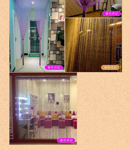 Fashion 200cm*100cm String Sparkle Curtains Fly Screen Fringe Tassel Curtain Room Divider Door Window Decor