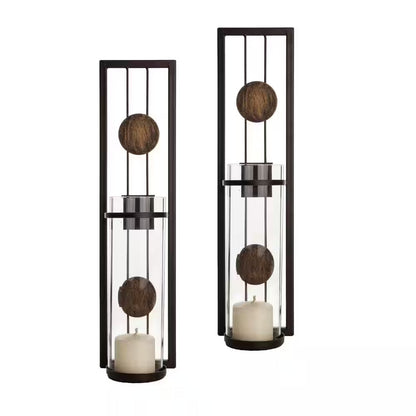 Contemporary Metal Brown Wall Candle Sconces with Antique Patina Medallions (Set of 2)