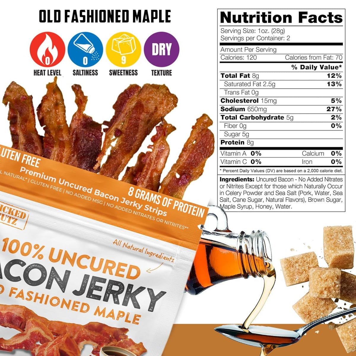 Bacon Jerky Variety Pack, Tender, Flavorful, Easy to Chew Bacon Jerky with up to 24G Protein per Bag, Gift Basket for Men, Unique Gifts for Men, Food Gifts (5 Bags)