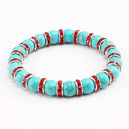 Blue turquoise and green point hand natural Vintage bracelet rhinestone rope men's and women's elastic casual bracelet prayer yoga pendant jewelry