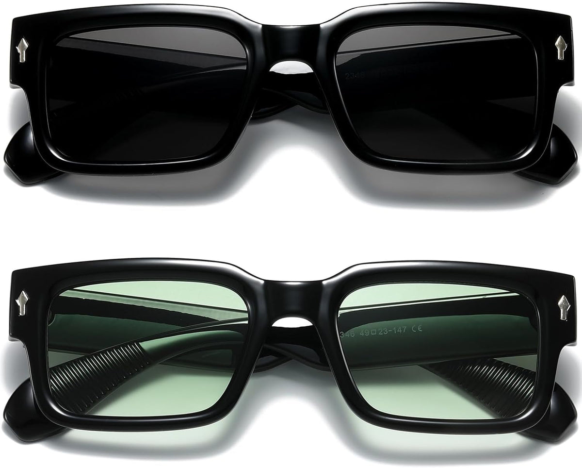 Square Frame Sunglasses for Women Men Trendy Chunky Rectangle Sun Glasses Black Shades UV400 Protection
