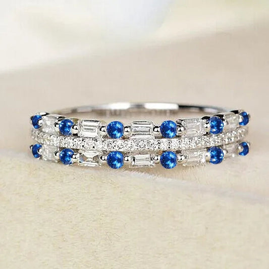 Silver Natural Gemstones Ring White Sapphire Wedding Birthstone Bride Engagement Square Brand Crown Cross Ring Jewelry Size 6 7 8 9 10